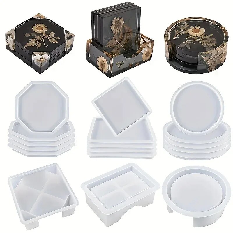 Candle Making Jars With Lids - Untersetzer-Harz-Formen-Set, bestehend aus 1 Stück Untersetzer-Aufbewahrungsbox-Form,